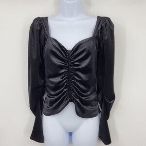 Express Women's Black Velvet Ruched Front Winter Going Out Shirt Small